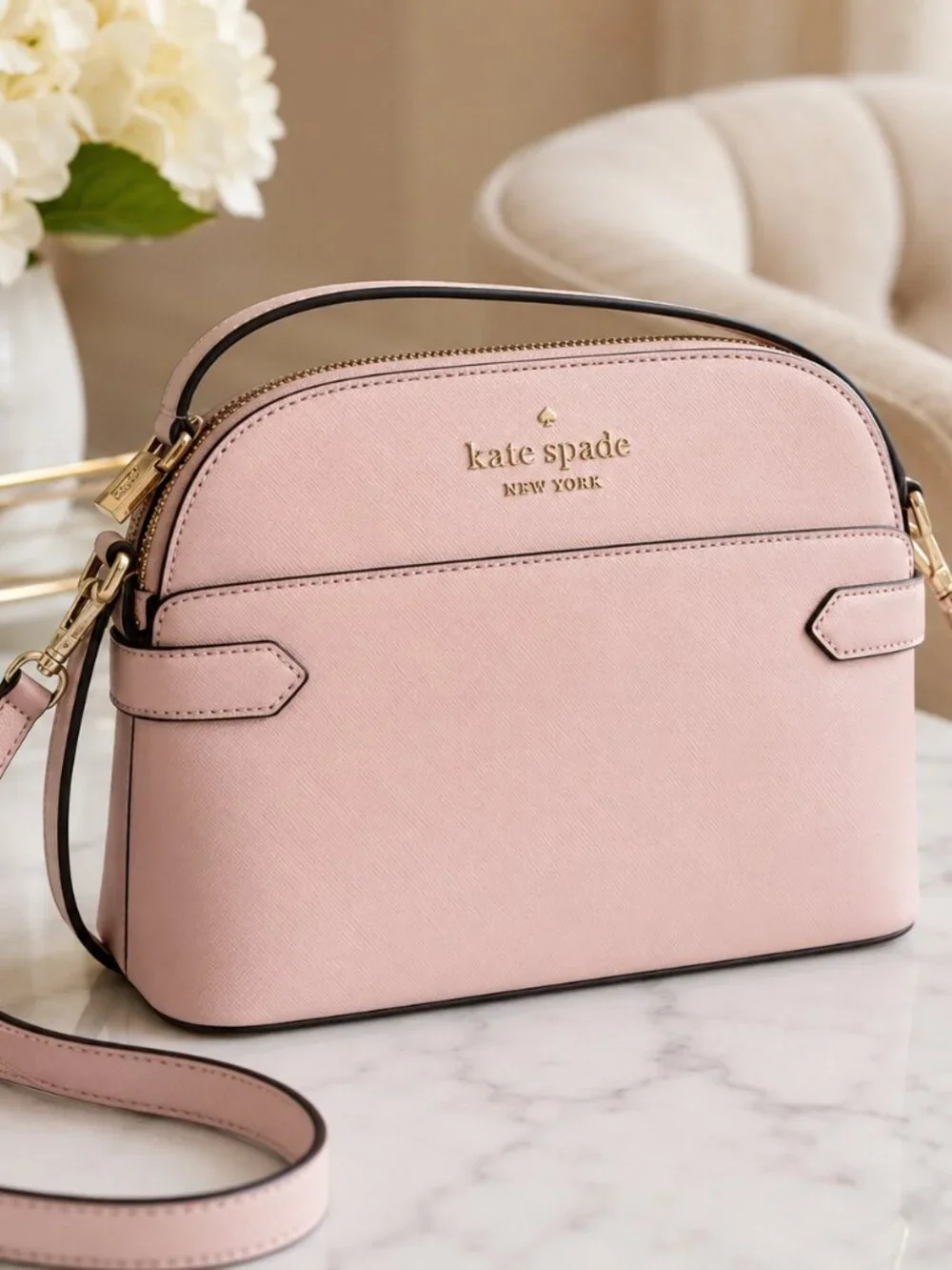 Kate Spade Soft Pink Saffiano Crossbody Bag Zip Top NWT